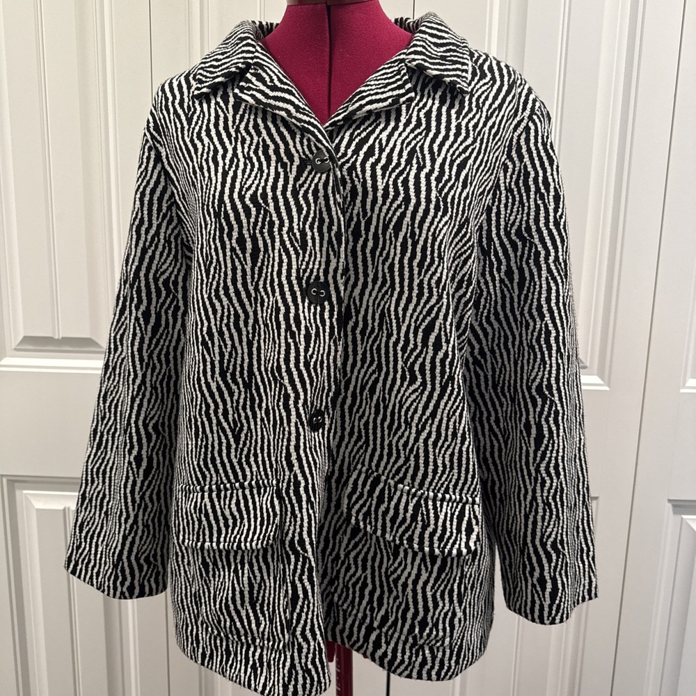Alfred Dunner Women's Black White Zebra Print Blazer Size 16